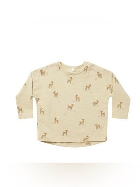 Rylee + Cru Cream Long Sleeve Tee with Brown Fawn Print